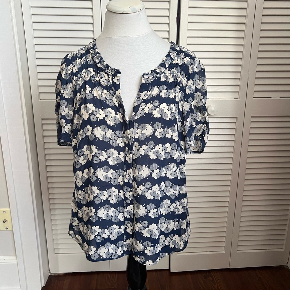 Boden US 10 Blue and White Flowery Blouse